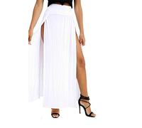 Jupe longue double fendue pour femme - Uni - Basique - Fente sur les deux côtés, blanc, 40-42