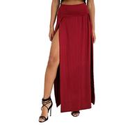 Jupe longue double fendue pour femme - Uni - Basique - Fente sur les deux côtés, bordeaux, 36-38