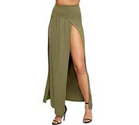 Jupe longue double fendue pour femme - Uni - Basique - Fente sur les deux côtés, kaki, 40-42