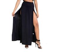 Jupe longue double fente pour femme Uni Taille haute Fente latérale - Noir - 40-42