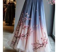 Jupe longue élégante de style français avec jupe à fleurs en maille multicouche | Nouvelles impressions printemps/été | Tenues de brunch pour femmes | Tenues d'automne pour femmes L,M,S,XL,XXLPlantesT