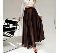 Jupe longue élégante en satin de style A-ligne, noire, en soie, de style occidental, modeste, longue, marron, évasée. grande taille, été, pour femmes, décontracté, bureau, travail, église, croisière, 