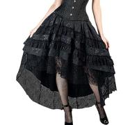 Jupe Longue en Brocart Punk pour Costume Cosplay Gothique Dark Academia avec détails Dentelle esthétique et Style rétro Unique (Black, L)