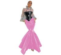 Jupe longue en forme de queue de poisson pour femme en faux latex PVC taille haute à volants pour discothèque, Halloween, fête en boîte de nuit, rose, XS