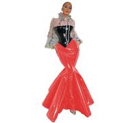 Jupe longue en forme de queue de poisson pour femme en faux latex PVC taille haute à volants pour discothèque, Halloween, fête en boîte de nuit, Rouge, XS