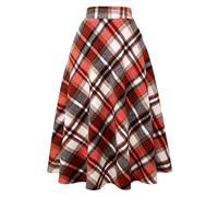 Jupe longue en laine à carreaux pour femme - Chaude - Taille haute élastique - Ligne A - Jupe tartan plissée en laine plissée, Orange 02, Taille XL