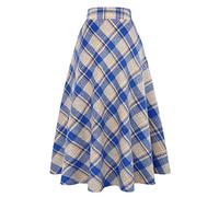 Jupe longue en laine à carreaux pour femme - Chaude - Taille haute élastique - Ligne A - Jupe tartan plissée en laine plissée, bleu, Taille XS