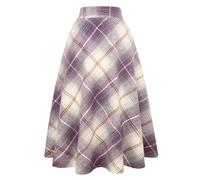 Jupe longue en laine à carreaux pour femme - Chaude - Taille haute élastique - Ligne A - Jupe tartan plissée en laine plissée, violet, Taille L
