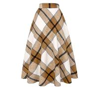 Jupe longue en laine à carreaux pour femmes Ylingjun - Automne/hiver - Taille haute élastique - Jupe A ligne évasée plissée en tartan, camel, Taille S