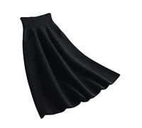 Jupe longue en laine tricotée pour femmes automne hiver - Taille haute avec poche - Coupe ample - Jupe midi en tricot uni pour femmes, Noir , M