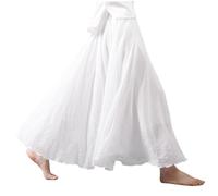 Jupe longue en lin jupe longue bohème blanche à plis coupe trapèze double épaisseur taille élastique 85 cm fluide pour la plage