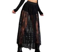 Jupe longue en maille pour femme - Style gothique - Avec short - Sexy - Taille haute - Style steampunk transparent - Jupe fendue - Pour festival, fête, Halloween et carnaval - Clubwear, Noir , L