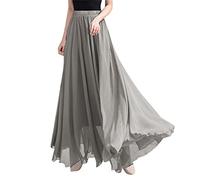 Jupe Longue En Mousseline De Soie Femme Mode Fluide Couleur Unie Jupe Boheme Avec Doublure IntéRieure Taille Haute Jupe Chic Et Elegant Confortable Et Respirant D'éTé ExtéRieur DéContractéE