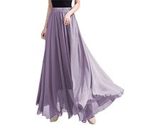 Jupe Longue En Mousseline De Soie Femme Mode Fluide Couleur Unie Jupe Boheme Avec Doublure IntéRieure Taille Haute Jupe Chic Et Elegant Confortable Et Respirant D'éTé ExtéRieur DéContractéE