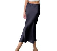 Jupe longue en satin blanc | Jupes en soie pour femme - Jupe longue rouge sexy - Jupe crayon ample - Taille haute - Jupe droite classique - Jupe midi légère - Jupe évasée fluide, Noir , M