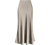 Jupe Longue En Satin Pour Femmes - Jupe D'été Fluide Et élégante En Couleur Unie Taille Haute élastique Coupe A Jupe Sirène Modeste Jupes De Travail Classiques (XL,Champagne)
