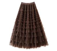 Jupe Longue en Tulle À Volants Superposés pour Femme, Plissée, Taille Haute, Vaporeuse, Élégante, Couleur Unie, Style Féerique, Idéale pour Une Soirée, Un Mariage, Une Invitée Ou Une Tenue