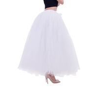 Jupe longue en tulle plissée pour femme - Taille élastique - Jupe tutu - Jupe bouffante maxi, Blanc (01), taille unique
