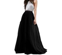 Jupe longue en tulle pour femme - Robe de mariée et demoiselle d'honneur - Longueur au sol - Taille haute - Robe de soirée, Noir , L