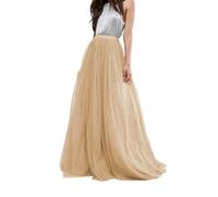Jupe longue en tulle pour femme - Robe de mariée et demoiselle d'honneur - Longueur au sol - Taille haute - Robe de soirée, champagne, M