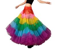Jupe longue en tulle pour femme - Robe de soirée élégante arc-en-ciel - Jupon élastique - Taille haute - Tutu de ballet des années 50 - Pour carnaval, fête à thème, #01-rouge, taille unique