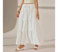 Jupe longue femme 100% coton blanc tissé avec doublure, convient pour les vacances et les sorties, pour femmes grandes Tall XS,Tall S,Tall M,Tall L,Tall XLUnicoloreTissu tissé