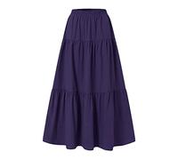 Jupe Longue Femme Ete- Jupe Longue Grande Taille Plissée Fluide Couleur Unie Décontracté Comfortable Ample Simple De Tous Les Jours Passe-Partout Élégants Swing Streetwear Skirt