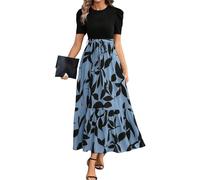 Jupe Longue Femme Ete Manche Courte Elegant Robe Chic Cocktail Femme Chic Crayon de Soiree Livraison Avant Noel, Mariage Fluide Fleurie Imprimer Retro Robe Champetre XL