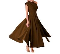 Jupe Longue Femme Ete Robe d'été décontractée élégante à asymétrique sans Manches avec Coupe Fluide et cintrée pour Femme (Brown, XXL)