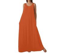 Jupe Longue Femme Ete Robe d'été décontractée Femme sans Manches à Coupe Ample et Poches latérales Tunique Fluide Unie Confortable pour Sorties Quotidiennes (RD3, XL)