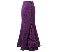 Jupe Longue Femme Halloween, Jupe Crayon Femme À Volants À Lacets Croisée Décoration Taille Ventre Haute Motifs Street Fashion Sexy Jacquard Moulante Gothique Mermaid Retro Carnaval Cosplay Vêtements