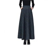 Jupe Longue Femme Hiver Vintage Élégant Taille Haute Carreaux Taille élastique Maxi Jupe Laine Chaud A-Line Plissée Jupe Casual Party I Grau XXL