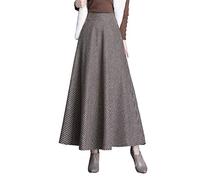 Jupe Longue Femme Hiver Vintage Élégant Taille Haute Carreaux Taille élastique Maxi Jupe Laine Chaud A-Line Plissée Jupe Casual Party B Khaki XL
