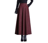 Jupe Longue Femme Hiver Vintage Élégant Taille Haute Carreaux Taille élastique Maxi Jupe Laine Chaud A-Line Plissée Jupe Casual Party B Red Wine L