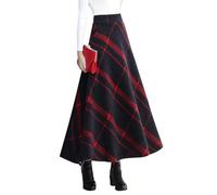 Jupe Longue Femme Hiver Vintage Élégant Taille Haute Carreaux Taille élastique Maxi Jupe Laine Chaud A-Line Plissée Jupe Casual Party A Blue Rouge XXL
