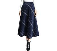 Jupe Longue Femme Hiver Vintage Élégant Taille Haute Carreaux Taille élastique Maxi Jupe Laine Chaud A-Line Plissée Jupe Casual Party G Dark Blue L