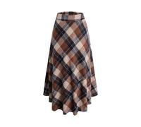 Jupe Longue Femme Hiver Vintage Élégant Taille Haute Carreaux Taille élastique Maxi Jupe Laine Chaud A-Line Plissée Jupe Casual Party Khaki XL