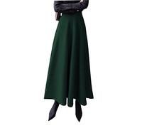 Jupe Longue Femme Hiver Vintage Élégant Taille Haute Carreaux Taille élastique Maxi Jupe Laine Chaud A-Line Plissée Jupe Casual Party C Dark Green XL