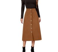Jupe Longue Femme Velours Côtelé- Jupe Portefeuille Taille Haute Vintage Décontracté Simple Boutonnage Couleur Unie Coupe Slim Chic Et Élégants Confortable Passe-Partout Skirt pour Automne Hiver