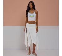 Jupe longue fendue à la cuisse, taille froncée, bas drapé, ourlet en mouchoir. Sexy, mignon, printemps, été, vacances, sortie, style féminin, cool, late checkout L,M,S,XL,XSLettres,PlantesPET