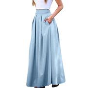 Jupe Longue Fluide Femme Grande Taille- Jupes Taille éLastique,Jupe PlisséE Couleur Unie De Mode Basique Casual Lâche Jupes Confortable Léger Chic Et élégant Classique avec Poche Skirts