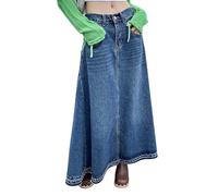 Jupe Longue Jean Pour Femme Grande Taille Jupe A-Ligne Avec Poches Jupe Femme Chic Et Elegant Confortable Respirant DéContractéE Streetwear Vintage