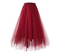 Jupe longue midi en tulle pour femme - Jupe tutu - Jupe plissée - Taille haute - Robe de scène - Jupe en maille - Jupon pour mariage, fête, danse, carnaval, 2-Rouge., M