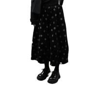 Jupe Longue Noire pour Femme Mode Japonaise Taille élastique A-Ligne Lâche rétro à Pois Velours côtelé Jupe mi-Longue Forêt d'automne pour Femme-Noir-L