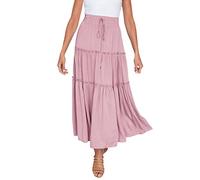 Jupe longue patineuse bohème avec taille haute pour femme - Volants - Ligne A - Jupe longue swing - Noir - Tulle, Rose, S