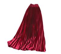 Jupe longue plissée élégante en satin taille haute pour femme, 1, taille unique