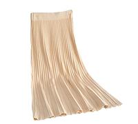 Jupe longue plissée en tricot côtelé pour femme - Élégante - Pour l'automne et l'hiver - En mélange de laine - Taille élastique, beige, 40