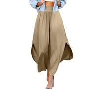 Jupe longue pour femme avec fente latérale et poche pour femme, kaki, L