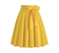 Jupe longue pour femme avec nœud uni avec ceinture, poche rétro, coupe trapèze, mini jupe 2, jaune, L