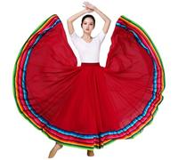 Jupe longue pour femme - Jupe de danse flamenco - Jupe midi longue patineuse - Jupe swing avec volants - Vêtement de danse adulte - Jupe longue Tango - Costume de valse - Style ethnique - Jupe de
